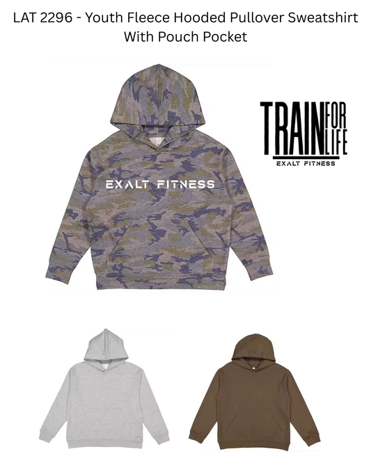 LAT 2296 - Youth Fleece Hooded Pullover Sweatshirt With Pouch Pocket